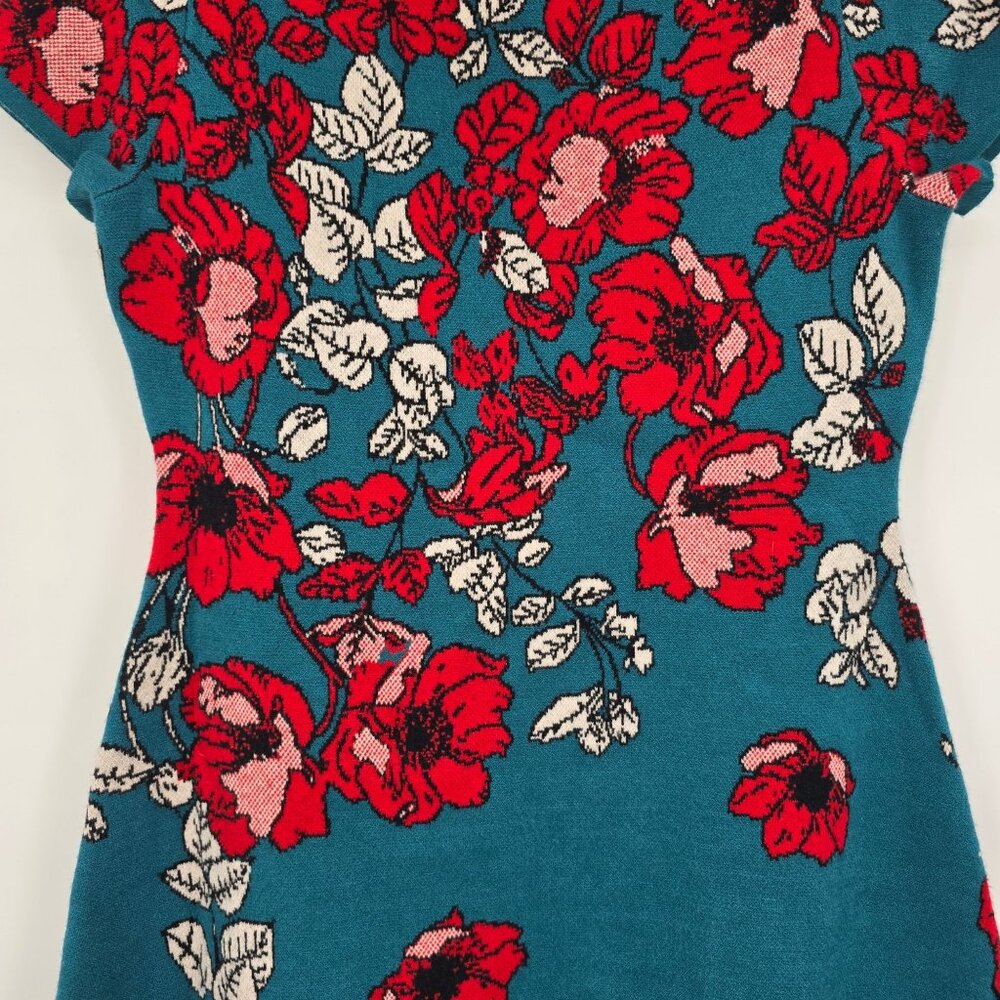 Anthropologie Maeve Medium Allison Floral Knit Sweater Dress Teal - Picture 6 of 9